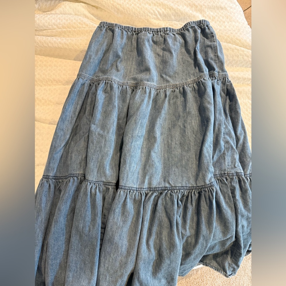 Ralph Lauren Tiered Denim Maxi Skirt
